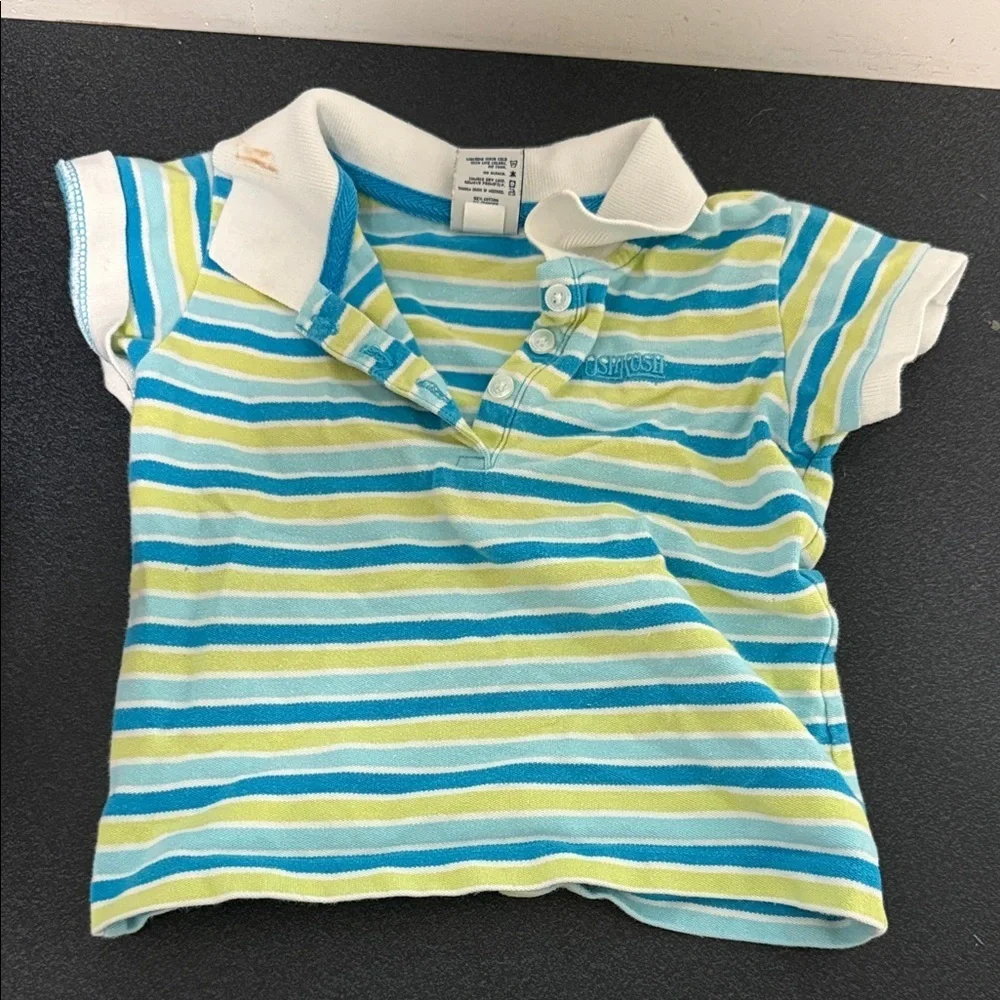 OshKosh B'gosh Blue and Green Striped Kids Polo Shirt Y2K